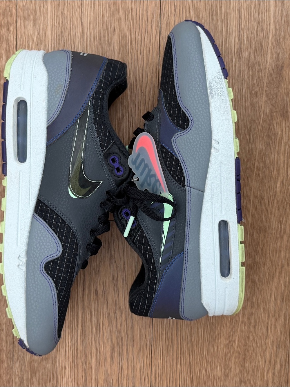 Nike Air Max 1 Grey & Black Sneakers with Neon Accents